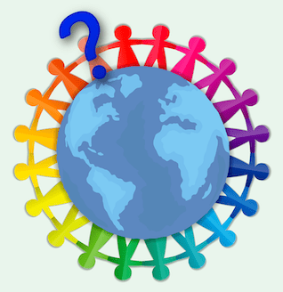 world globe with people and question mark