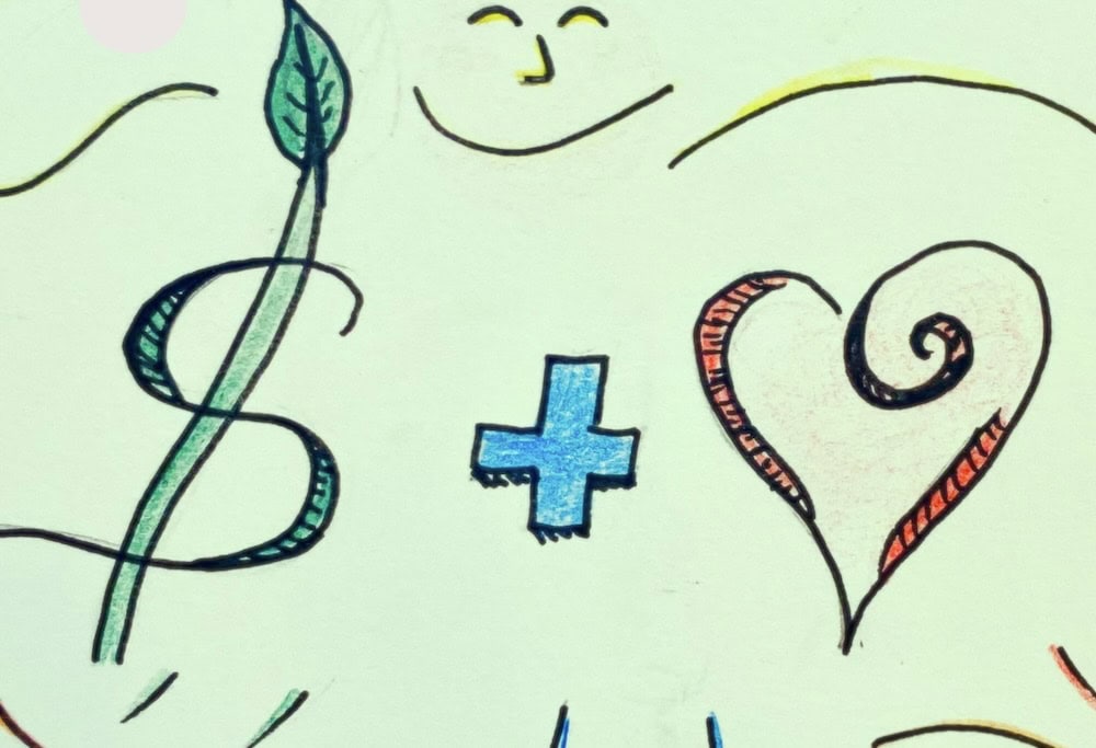 Finding the money to support your dreams. Image of a doodle with a dollar sign plus heart sign.
